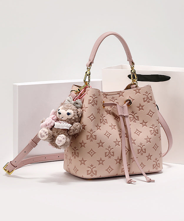 Sac seau élégant en cuir de veau rose gaufré - Urbann-Vibe