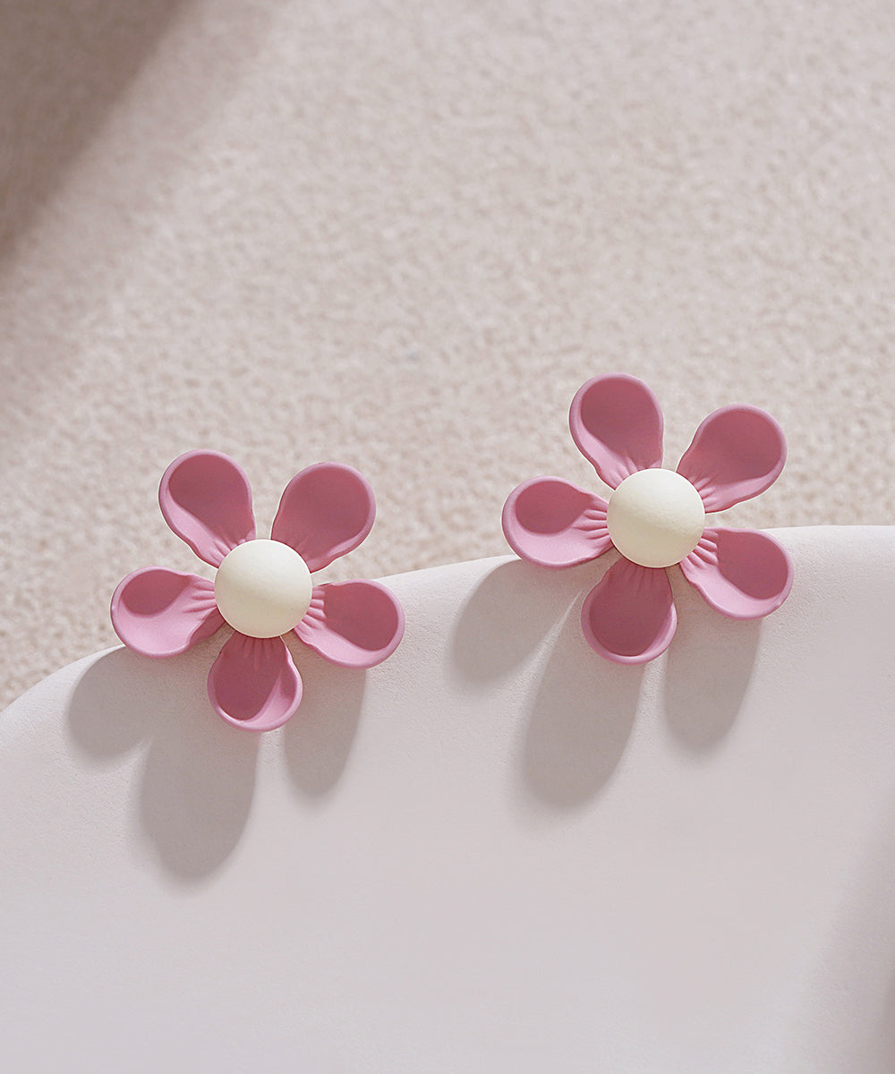 Boucles d'oreilles à tige élégantes en alliage d'argent sterling rose à motif floral - Urbann-Vibe