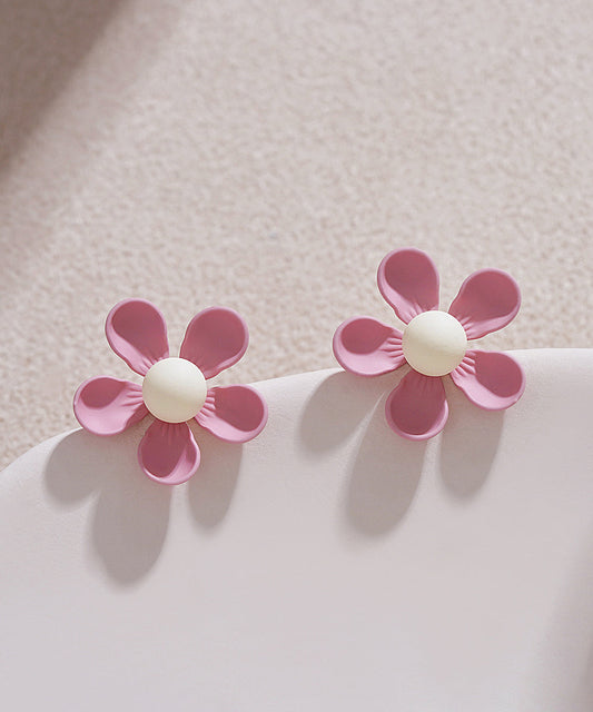 Boucles d'oreilles à tige élégantes en alliage d'argent sterling rose à motif floral - Urbann-Vibe