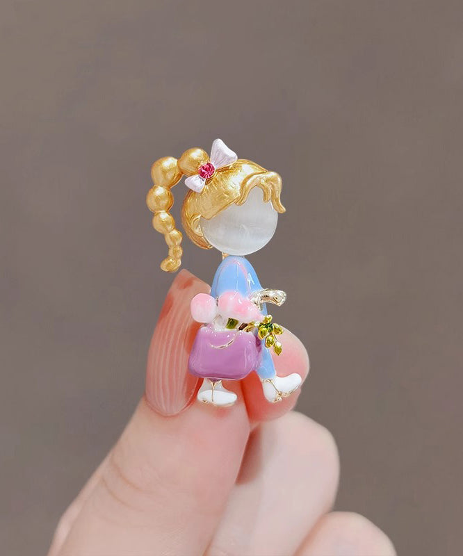 Broches élégantes en alliage arc-en-ciel avec pierre œil de chat et glaçage goutte à goutte pour petite fille - Urbann-Vibe