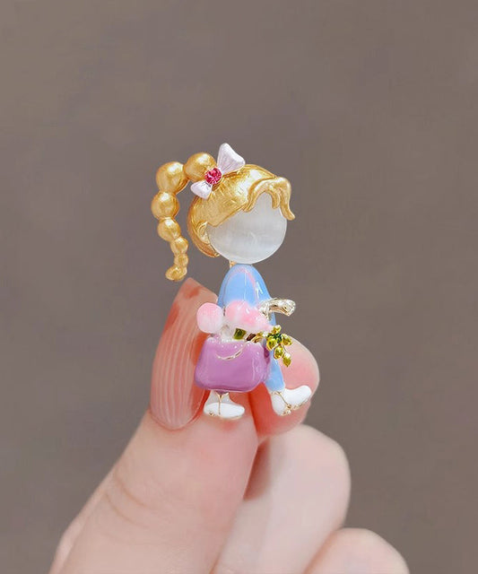 Broches élégantes en alliage arc-en-ciel avec pierre œil de chat et glaçage goutte à goutte pour petite fille - Urbann-Vibe