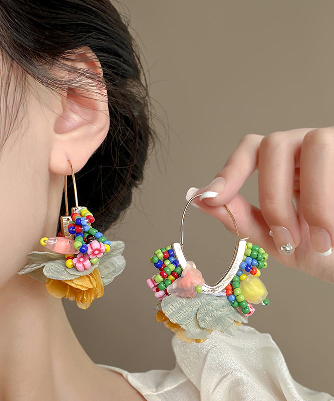 Boucles d'oreilles créoles florales élégantes en alliage de cuivre arc-en-ciel - Urbann-Vibe