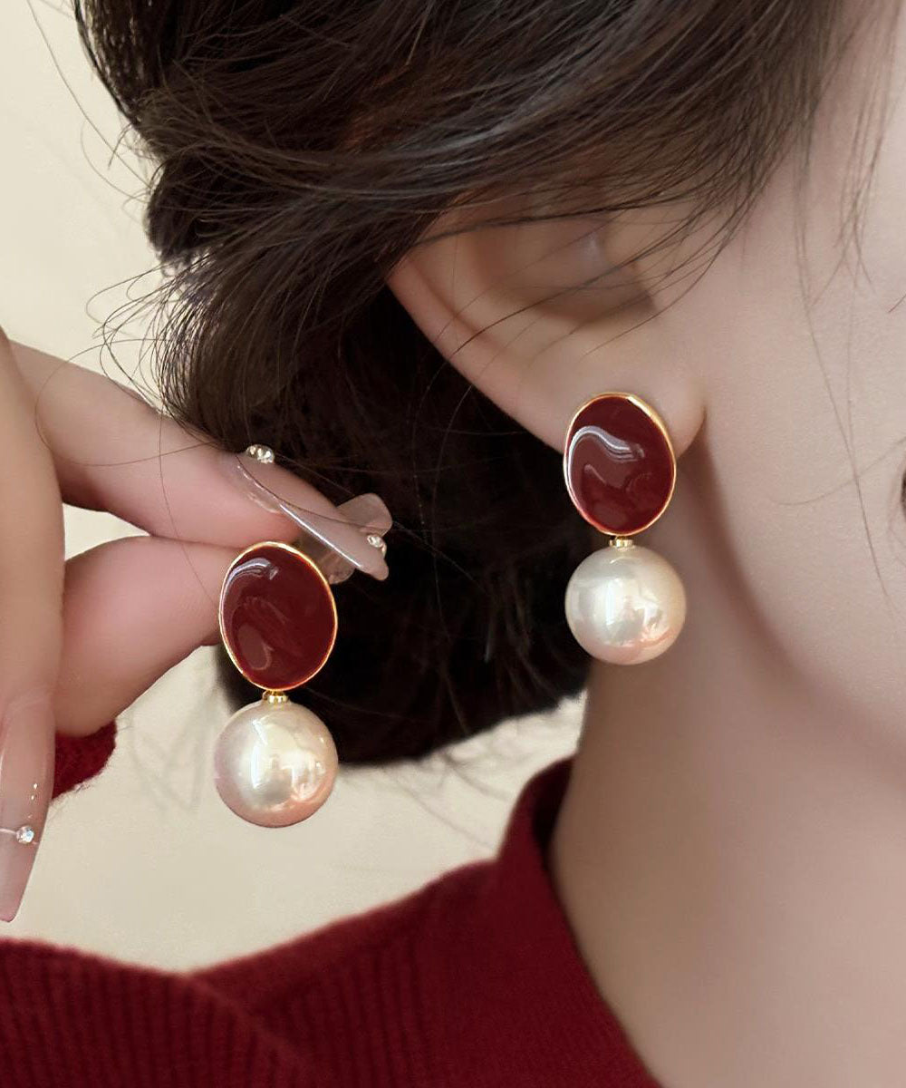 Boucles d'oreilles élégantes en cuivre rouge doré et perles - Urbann-Vibe
