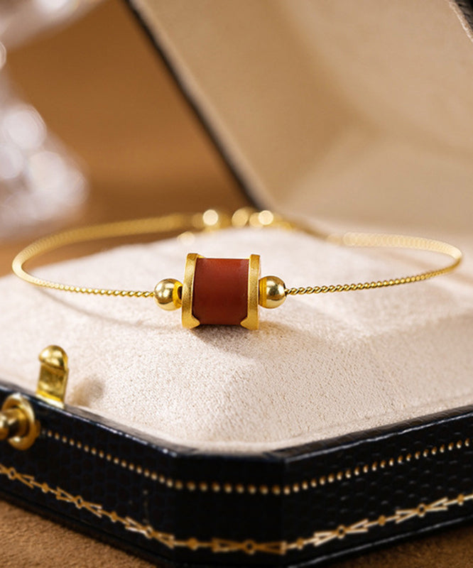 Bracelet élégant en argent sterling et agate rouge surdorée - Urbann-Vibe