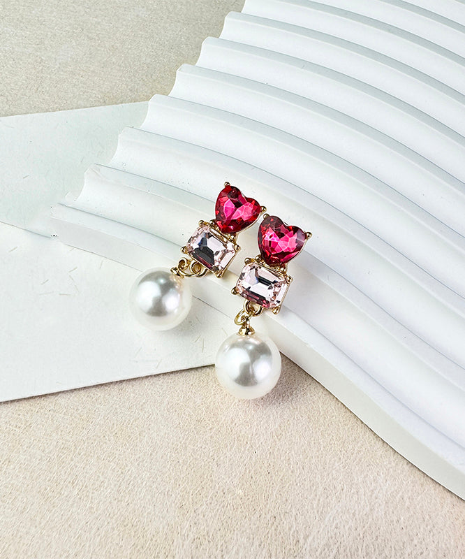 Boucles d'oreilles pendantes élégantes en argent sterling rouge avec perles de cristal et zircon - Urbann-Vibe