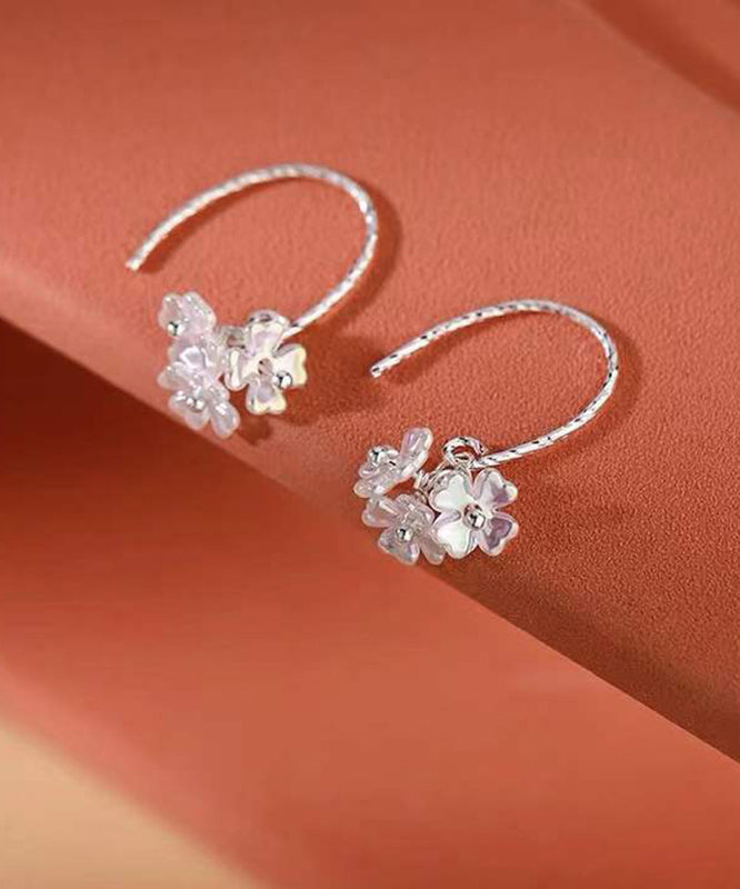 Boucles d'oreilles créoles élégantes en soie, argent sterling, acrylique et fleurs - Urbann-Vibe