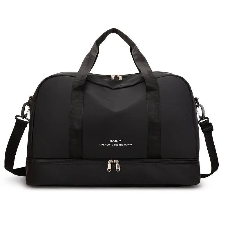 Women's stylish travel bag with organized compartments, carry-on size, elegant design for effortless packing