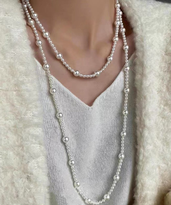 Collier élégant en alliage de perles blanches graduées - Urbann-Vibe