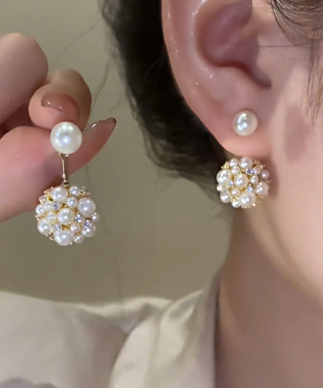 Boucles d'oreilles à tige élégantes en cuivre blanc avec perles de zircon surdorées - Urbann-Vibe