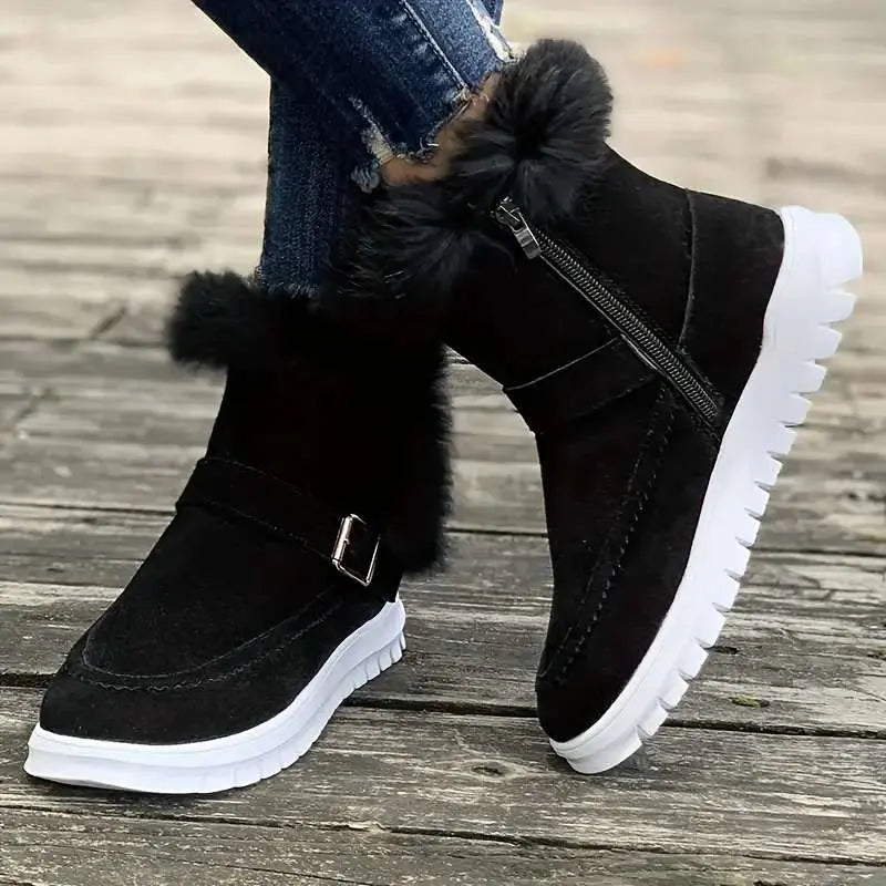 Women's flat sole winter boots in grey black pink brown, stylish warm synthetic upper for modern elegance