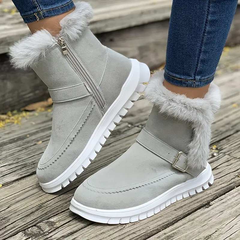 Women's stylish flat winter boots in grey black pink dark brown warm synthetic upper elegant comfort
