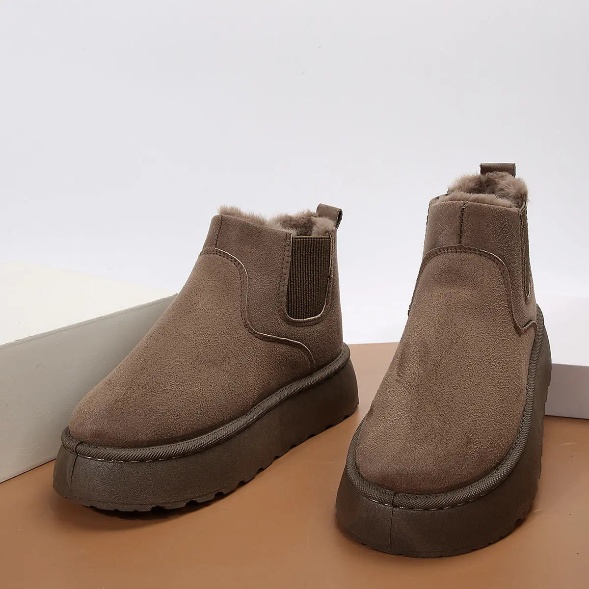 Women's winter snow boots white plush lining synthetic leather warm cold weather footwear
