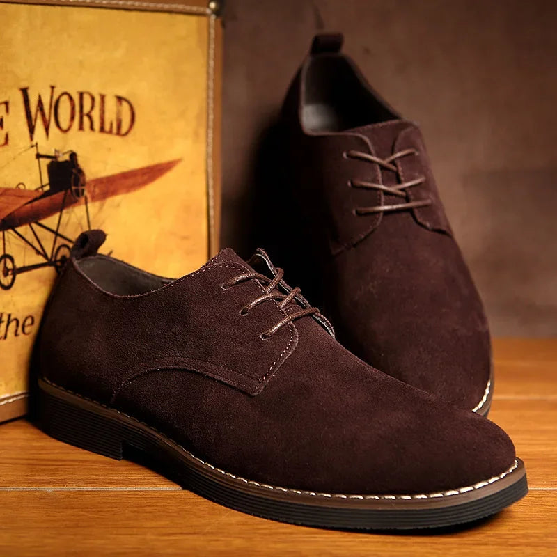 Black suede men's Derby shoes open-lacing design with durable rubber sole for formal wear