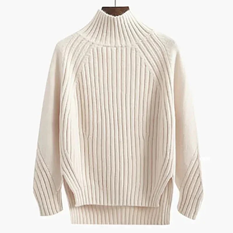 Women's minimalist elegant sweater neutral tone slim fit timeless noble silhouette wardrobe staple