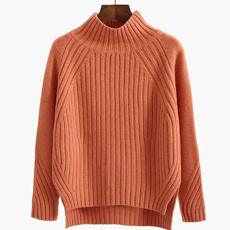 Women's minimalist elegant sweater neutral tone slim fit with clean noble silhouette