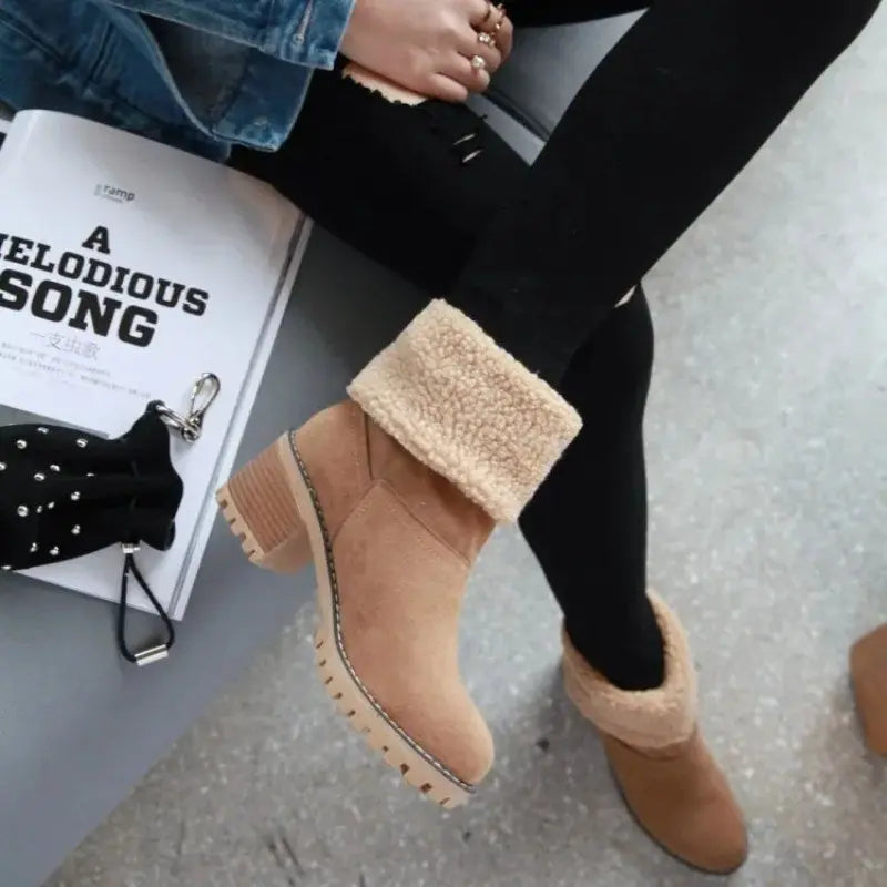 Women's suede ankle boots chic winter style thick 6-8cm block heel multiple colors green black camel