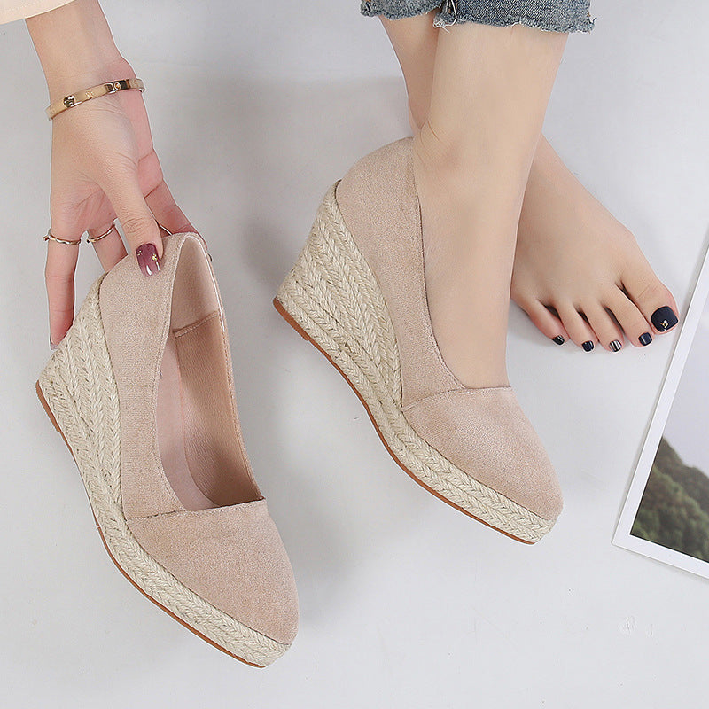 Women's suede closed-toe espadrille wedge shoes with jute heel, chic versatile comfort