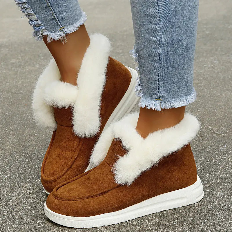 Women's suede winter boots with plush lining, cozy elegant style for cold weather comfort