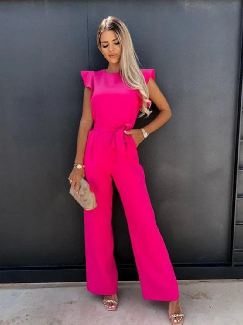 Women's lightweight viscose jumpsuit V-neck elastic waist relaxed fit breathable one-piece