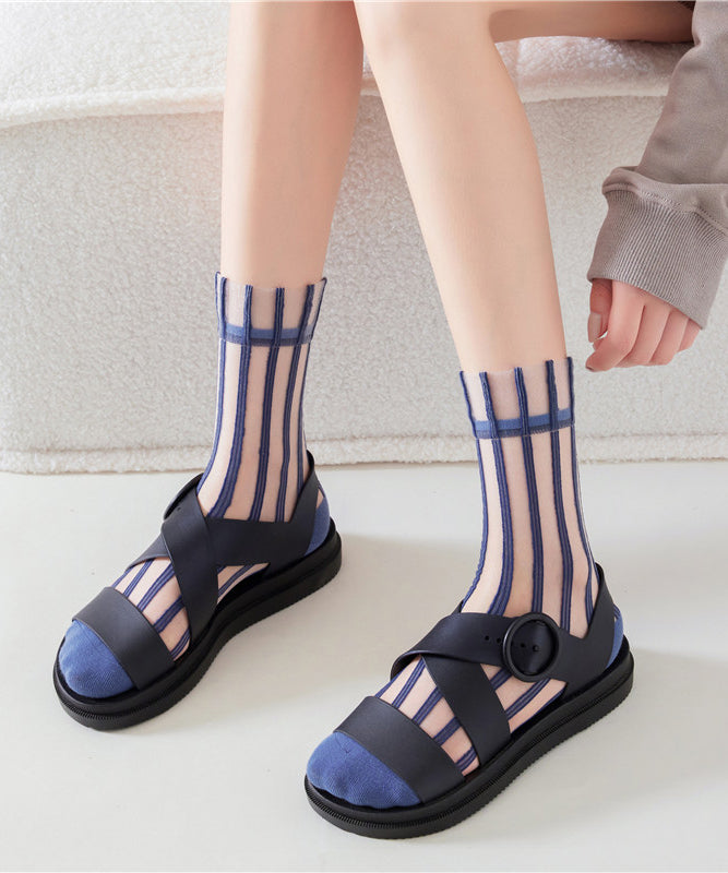 Chaussettes mi-mollet d'été à fines rayures en maille transparente - Urbann-Vibe