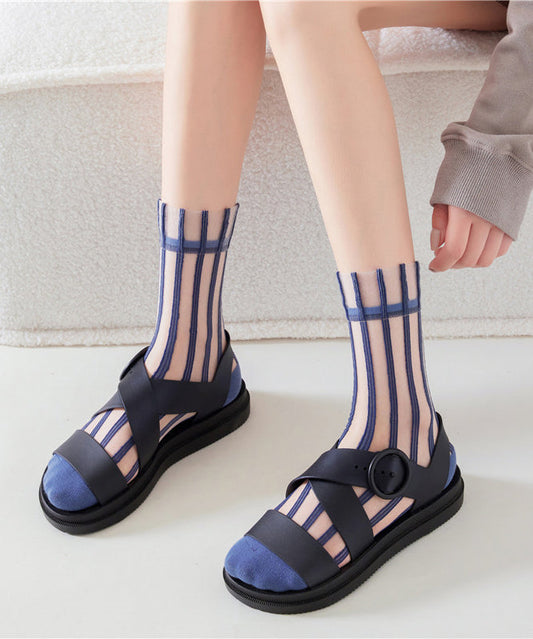 Chaussettes mi-mollet d'été à fines rayures en maille transparente - Urbann-Vibe