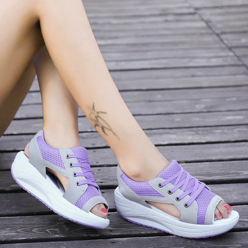 Women's mesh wedge sandals with lace-up closure breathable upper for all-day summer comfort