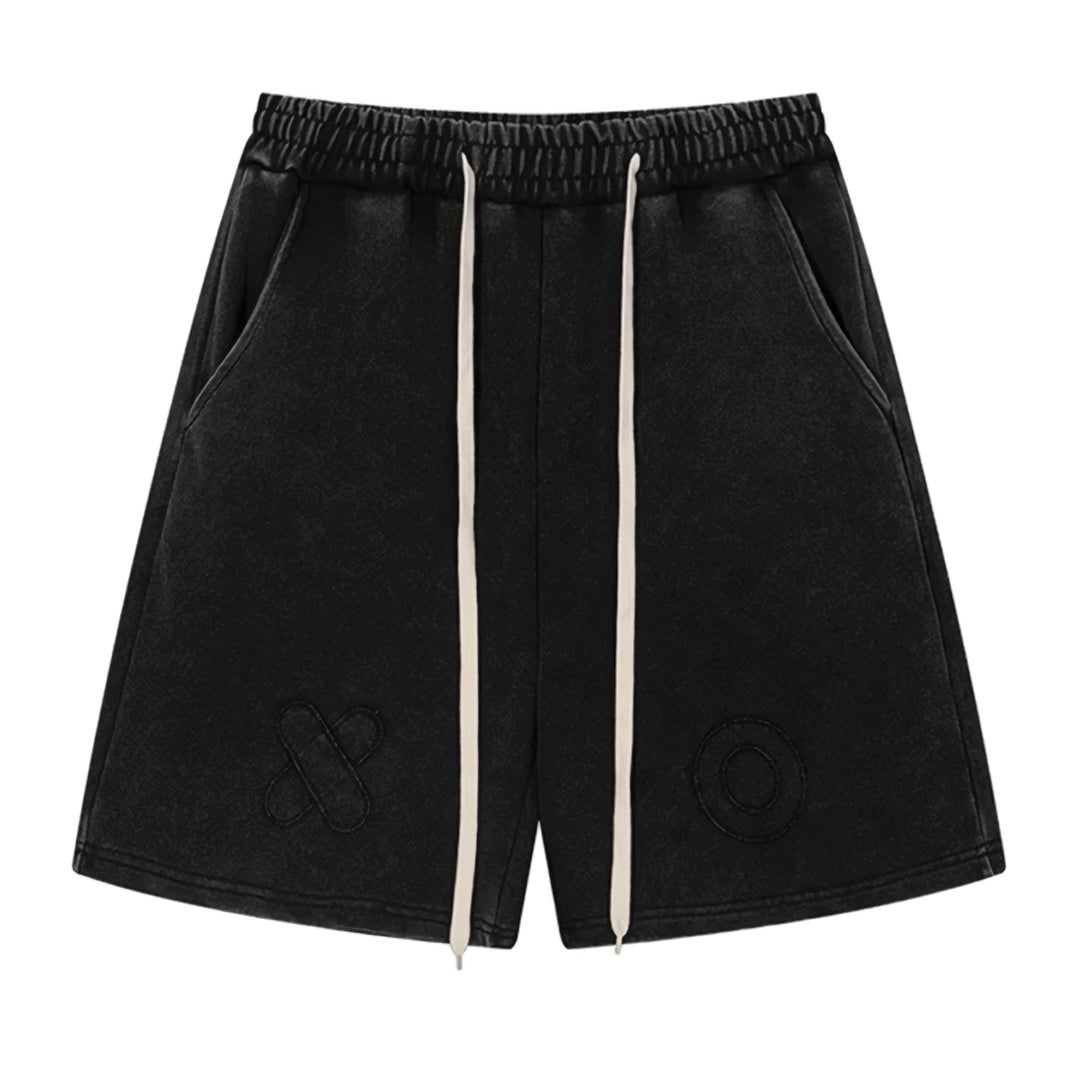 Cotton sweatshorts high waist loose fit with X&O embroidered knees detail unisex casual