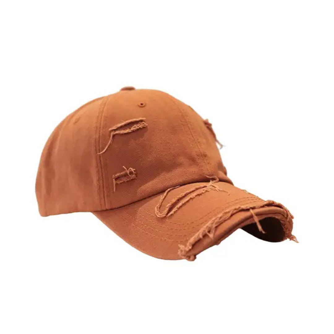 Men's vintage distressed cotton baseball hat with extended brim and built-in interlayer structure