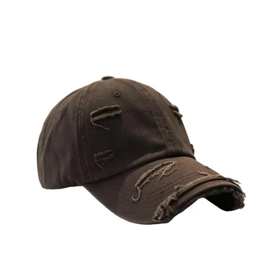 Men's vintage distressed cotton baseball hat with extended brim and built-in interlayer structure