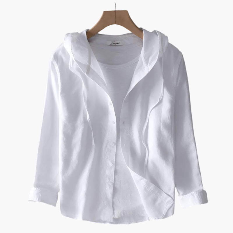 Women's lightweight cotton hooded blouse loose relaxed fit versatile casual work travel top