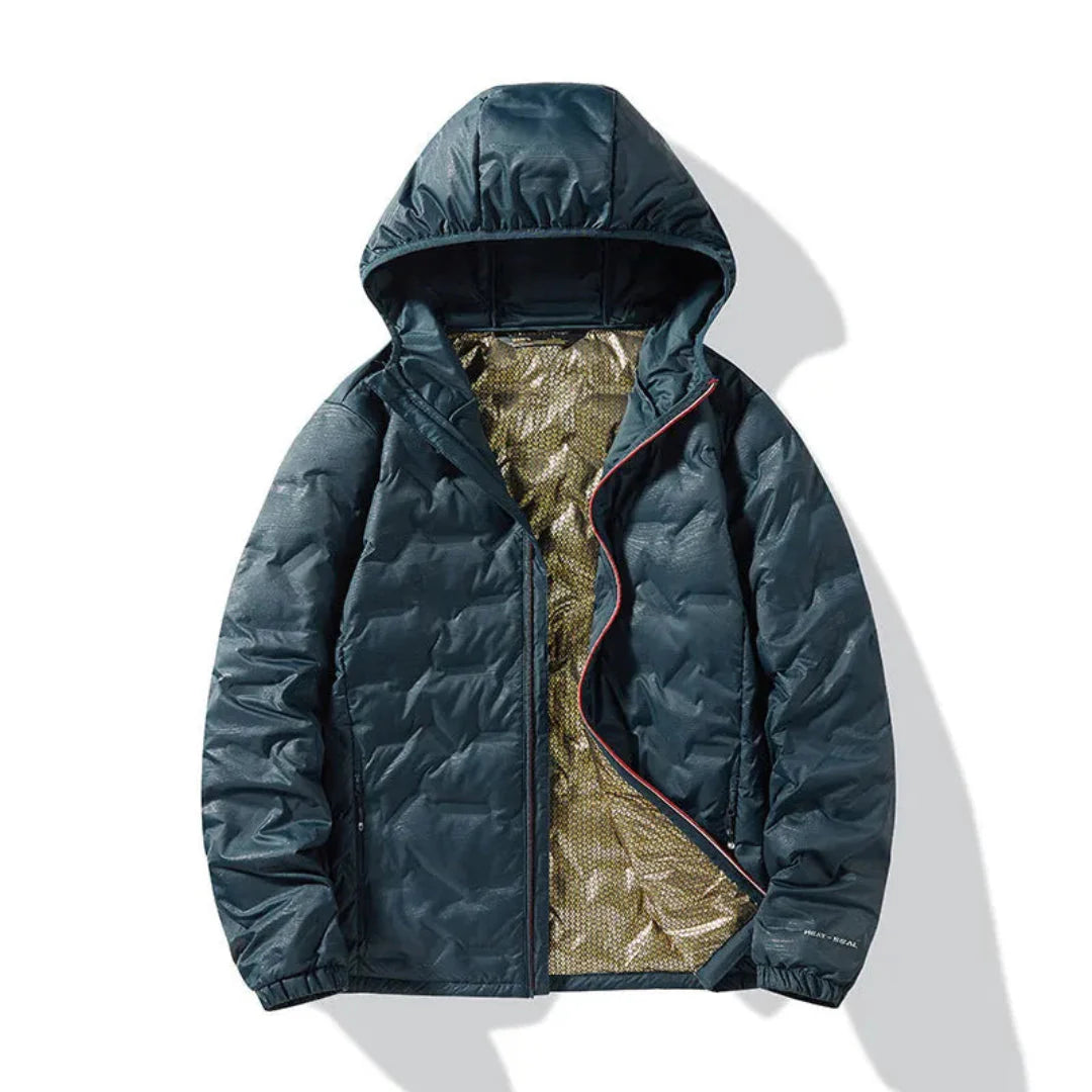 Women's navy blue puffer jacket premium duck down insulation water-resistant shell cold weather