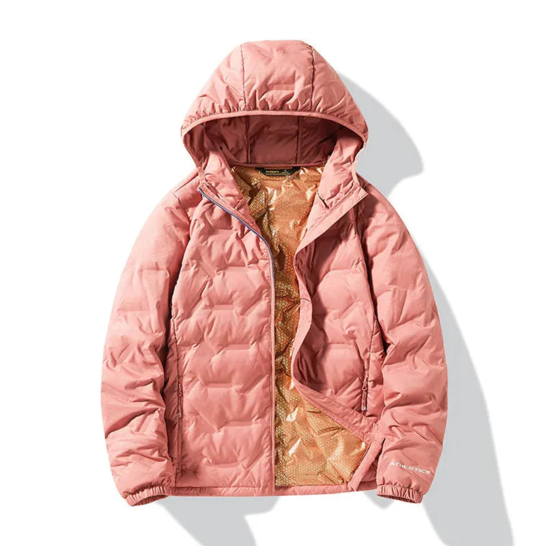 Women's navy blue premium duck down puffer jacket water-resistant shell heat-locking insulation