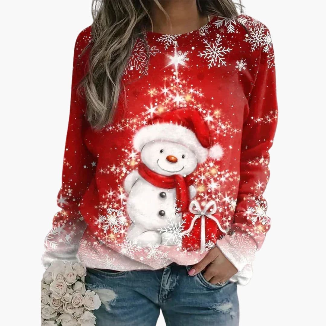 Women's festive print crew neck sweatshirt cozy holiday pullover long sleeves sizes S-3XL