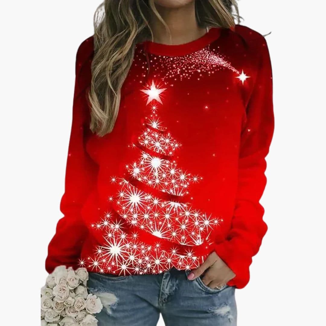 Women's festive print crew neck sweatshirt holiday pullover cozy long sleeve seasonal gift