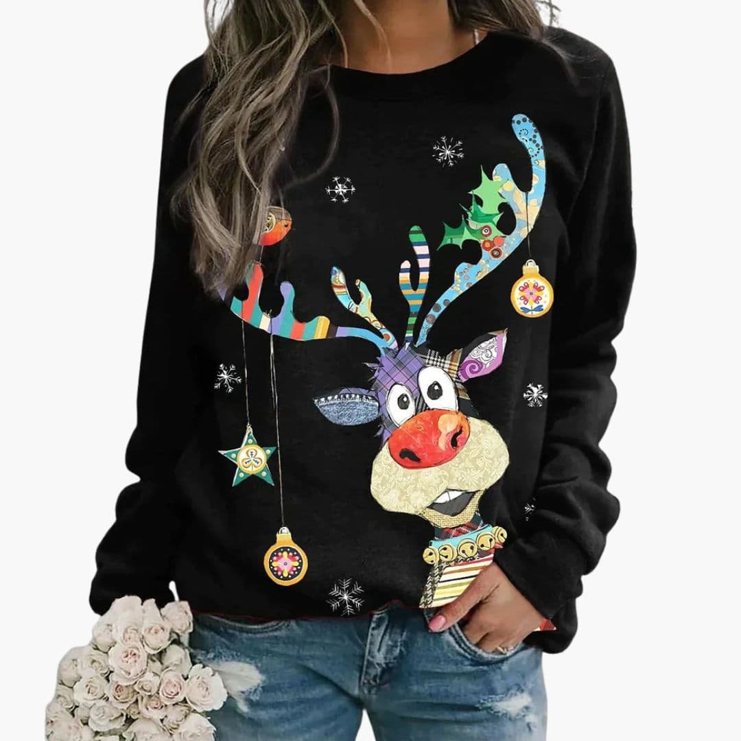 Women's festive print crew neck sweatshirt cozy holiday pullover long sleeves sizes S-3XL