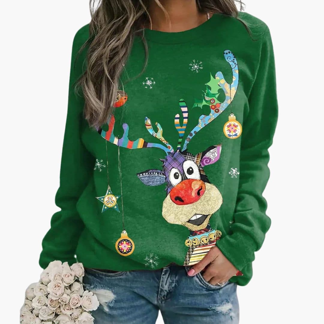 Women's festive print crew neck sweatshirt cozy holiday pullover long sleeves sizes S-3XL