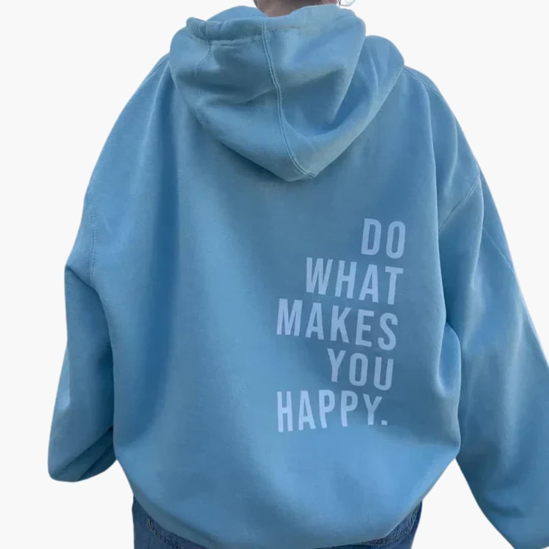 Women's casual pullover hoodie with bold large back text print and kangaroo pocket cozy everyday fit