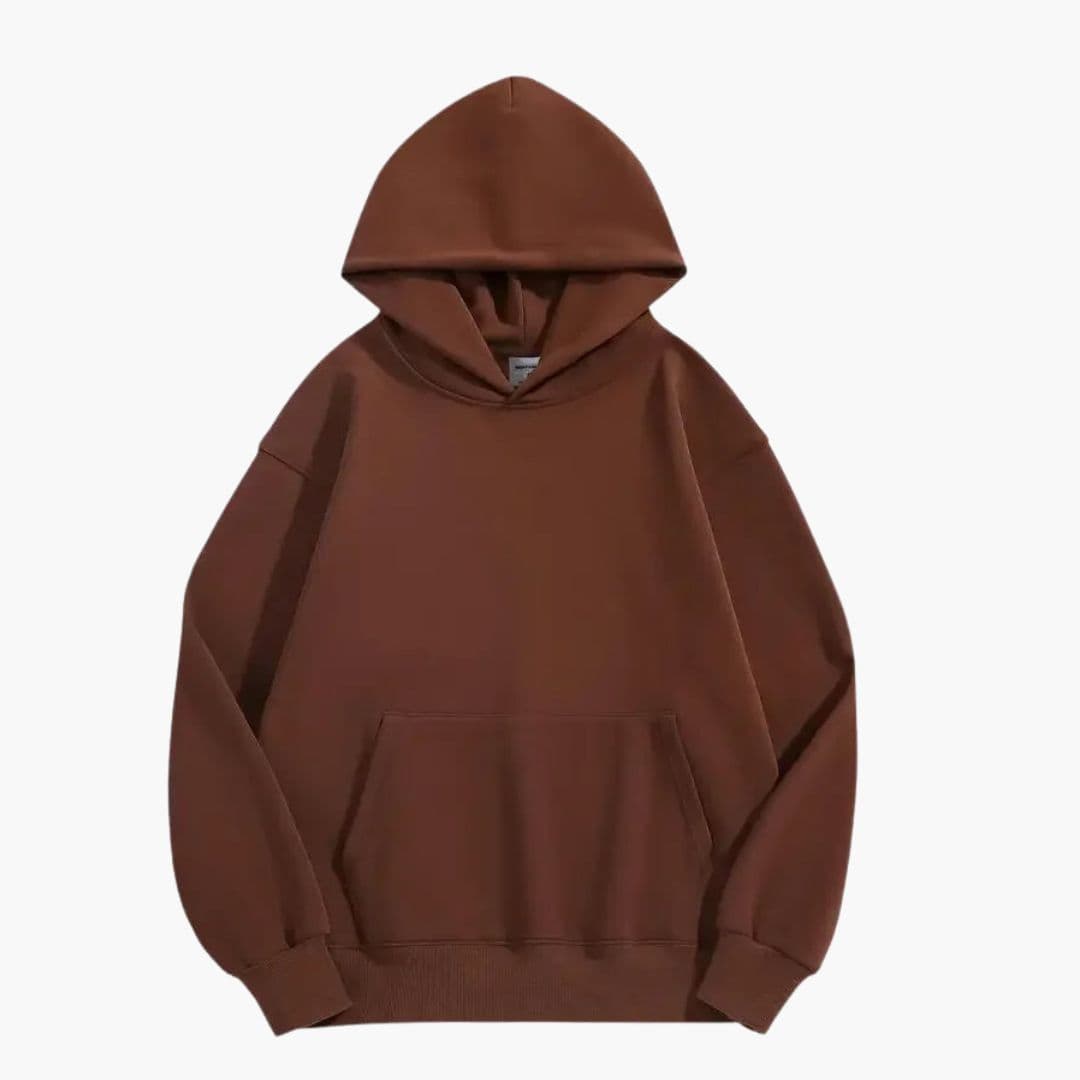 Men's plain pullover hoodie with adjustable drawstring hood and front kangaroo pocket, regular fit