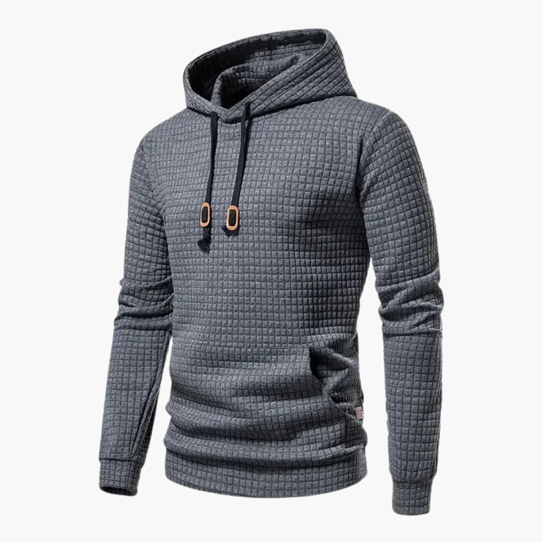 Men's quilted hoodie with adjustable hood, kangaroo pocket, lightweight warm everyday casual style