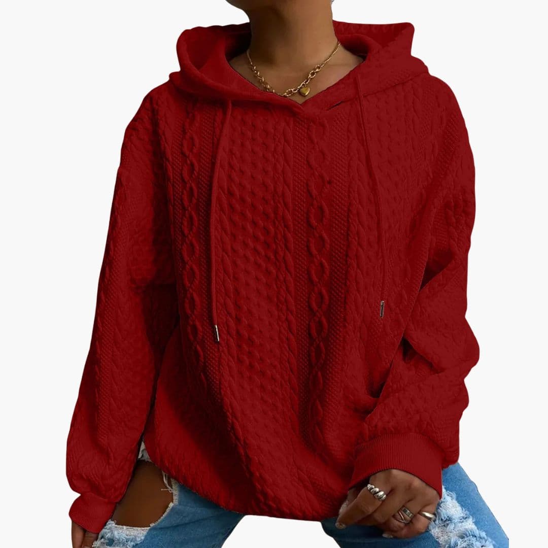 Women's twisted texture hoodie sweatshirt relaxed fit with drawstring hood and ribbed cuffs for winter