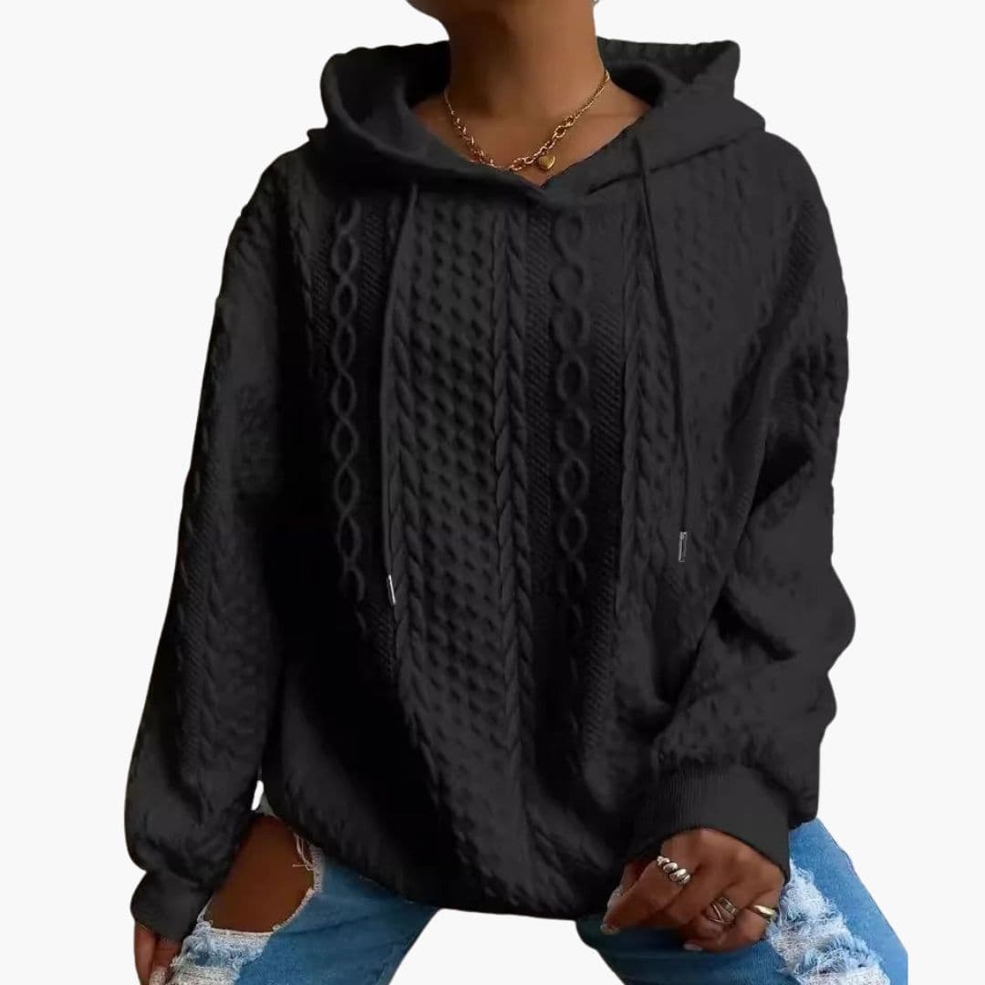 Women's twisted texture hoodie sweatshirt, relaxed loose fit with drawstring hood and ribbed cuffs