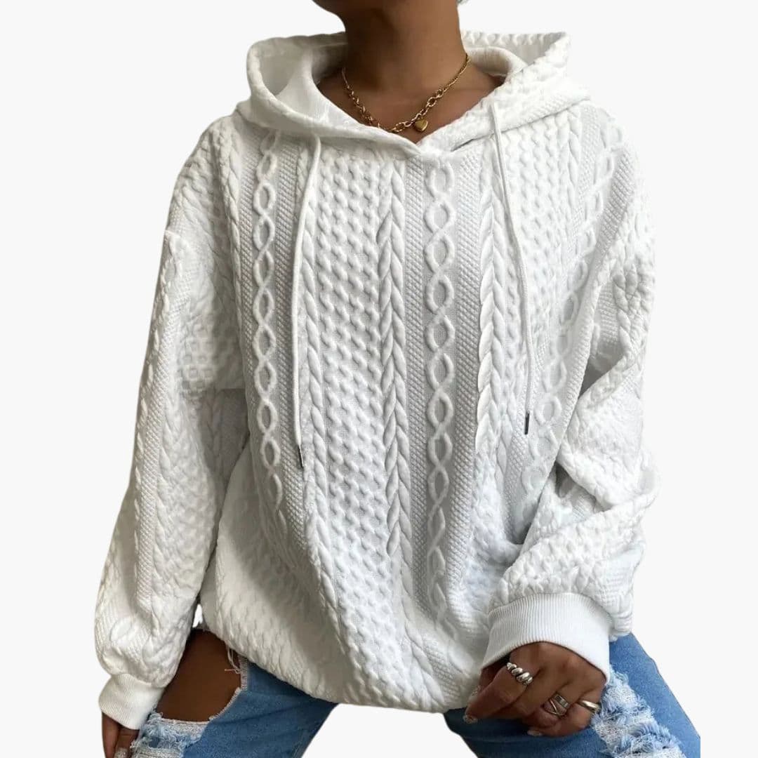 Women's twisted texture hoodie sweatshirt, relaxed loose fit, ribbed cuffs, drawstring hood for winter