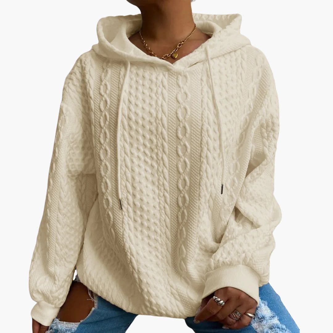 Women's twisted texture hoodie sweatshirt relaxed fit with drawstring hood and ribbed cuffs for winter