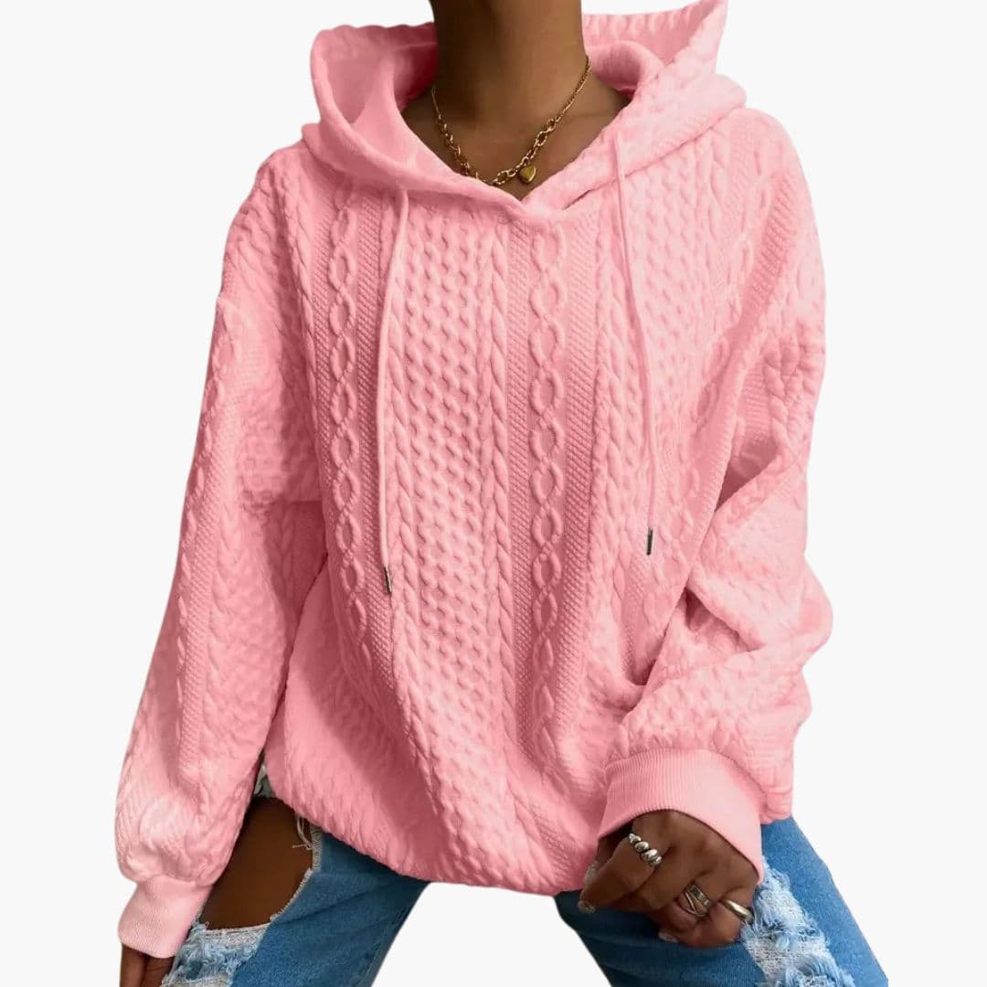 Women's twisted texture hoodie sweatshirt relaxed fit with drawstring hood and ribbed cuffs for winter