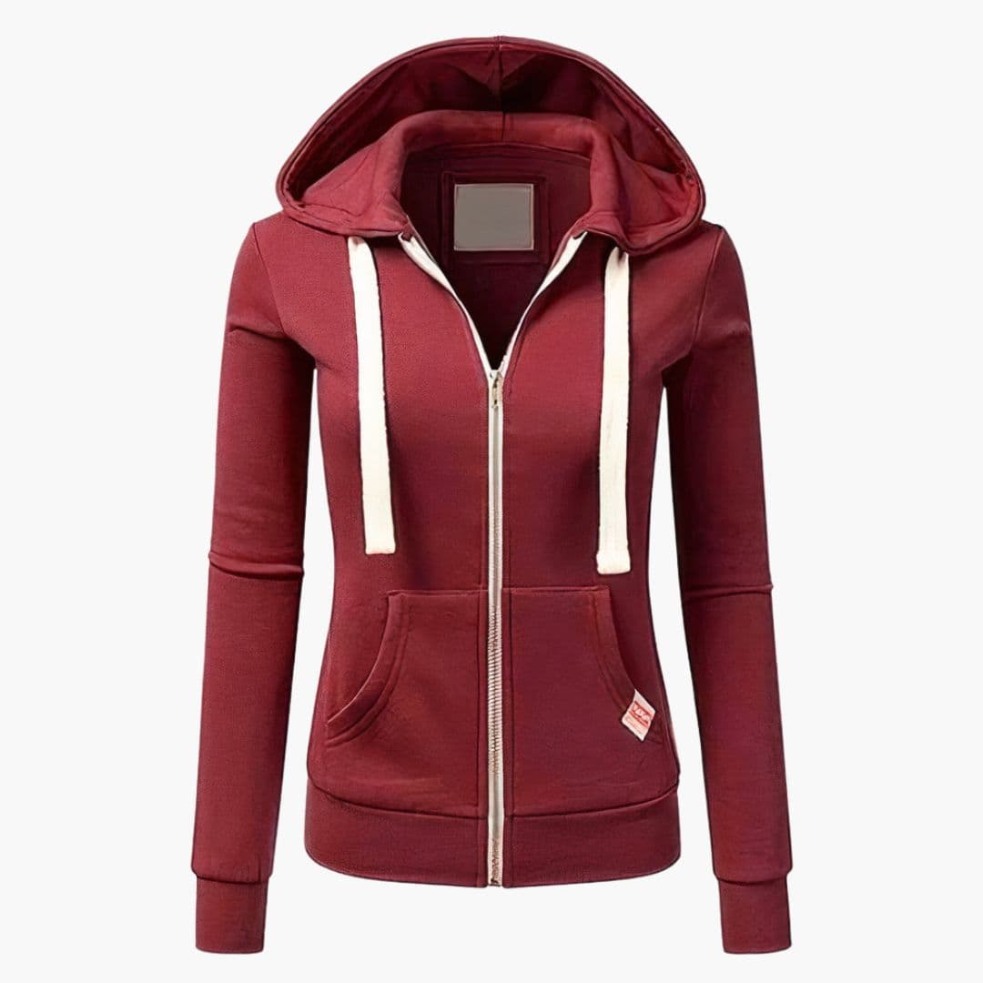 Women's zip-up hoodie neutral tone adjustable hood front pockets full-length zipper casual cozy fit
