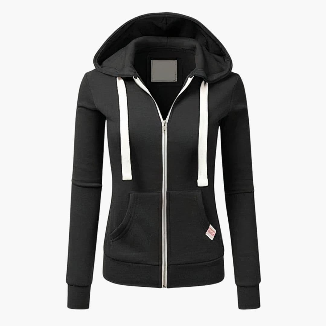 Women's zip-up hoodie neutral tone adjustable hood front pockets full-length zipper casual cozy fit