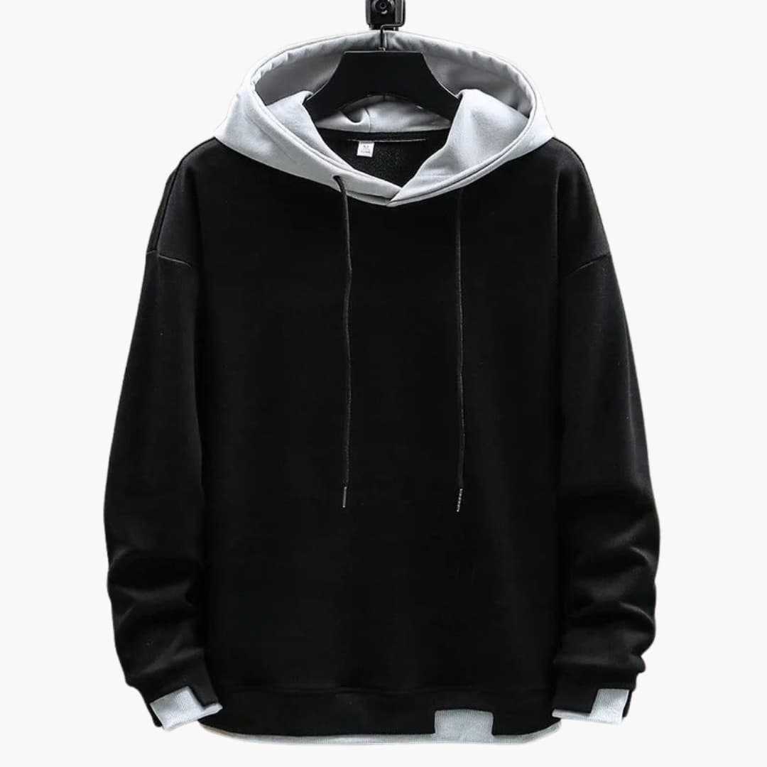 Men's casual drawstring hoodie with ribbed hem and kangaroo pocket for everyday comfort