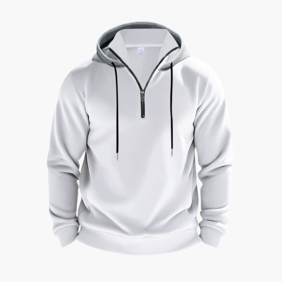 Men's zip hoodie stand-up collar adjustable drawstring hood full-length front zip everyday style