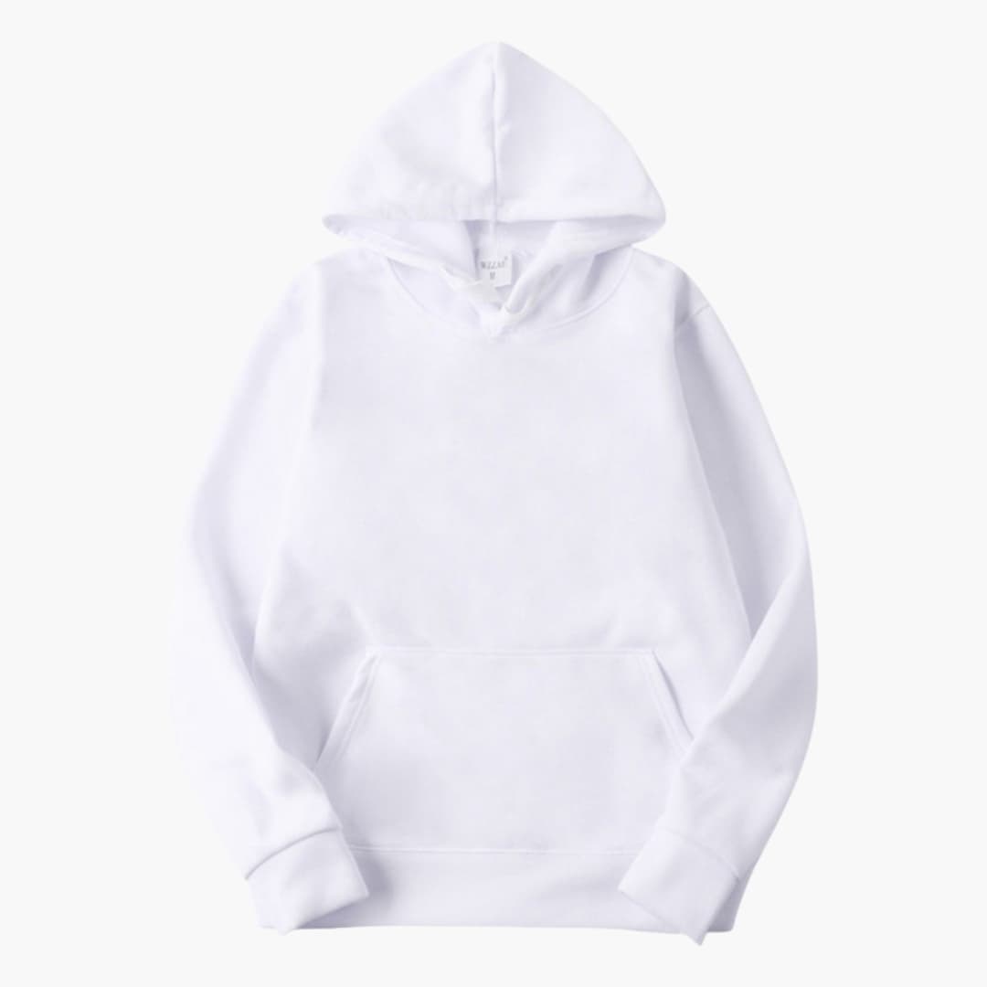Men's gray pullover hoodie with kangaroo pocket, adjustable drawstring hood, and clean logo-free design