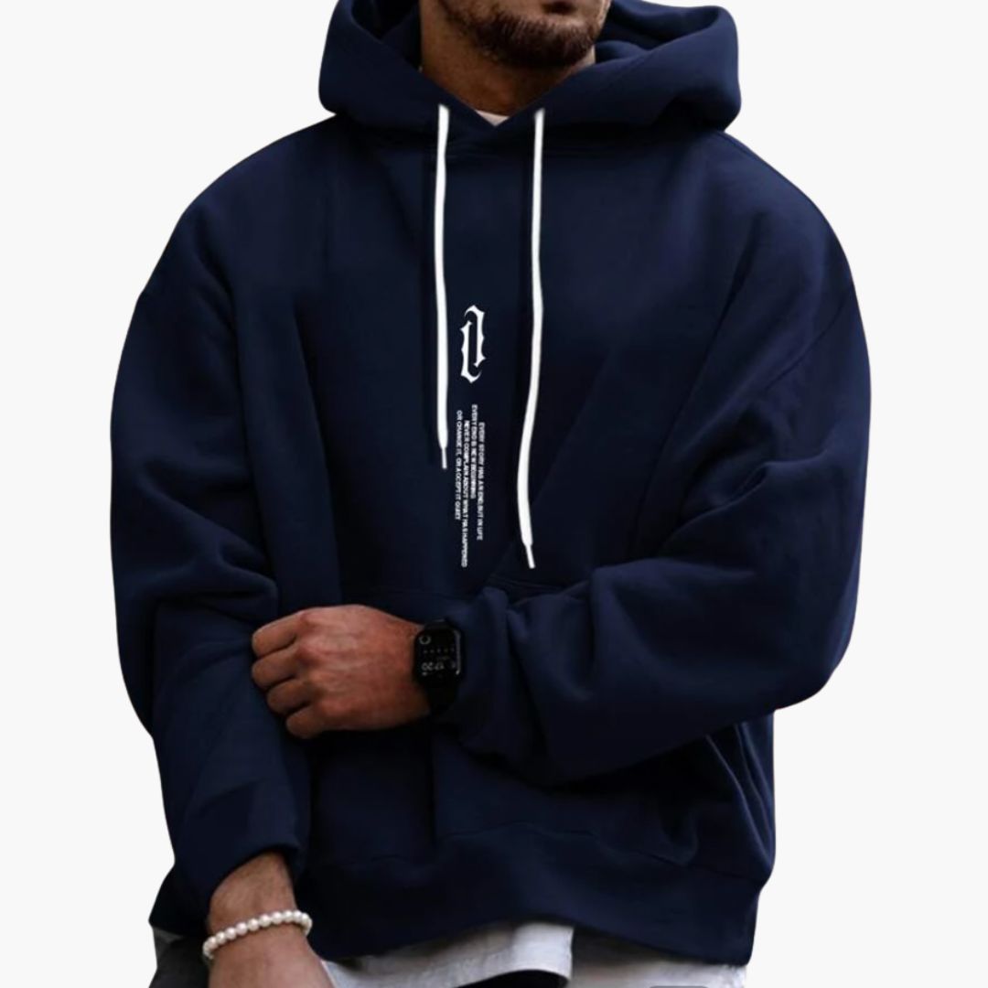 Men's pullover hoodie with kangaroo pocket, drawstring hood, casual relaxed fit for everyday wear